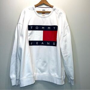 Tommy Jeans Heavyweight White Sweatshirt XXL Magnet Shoulder Snaps CLEAN